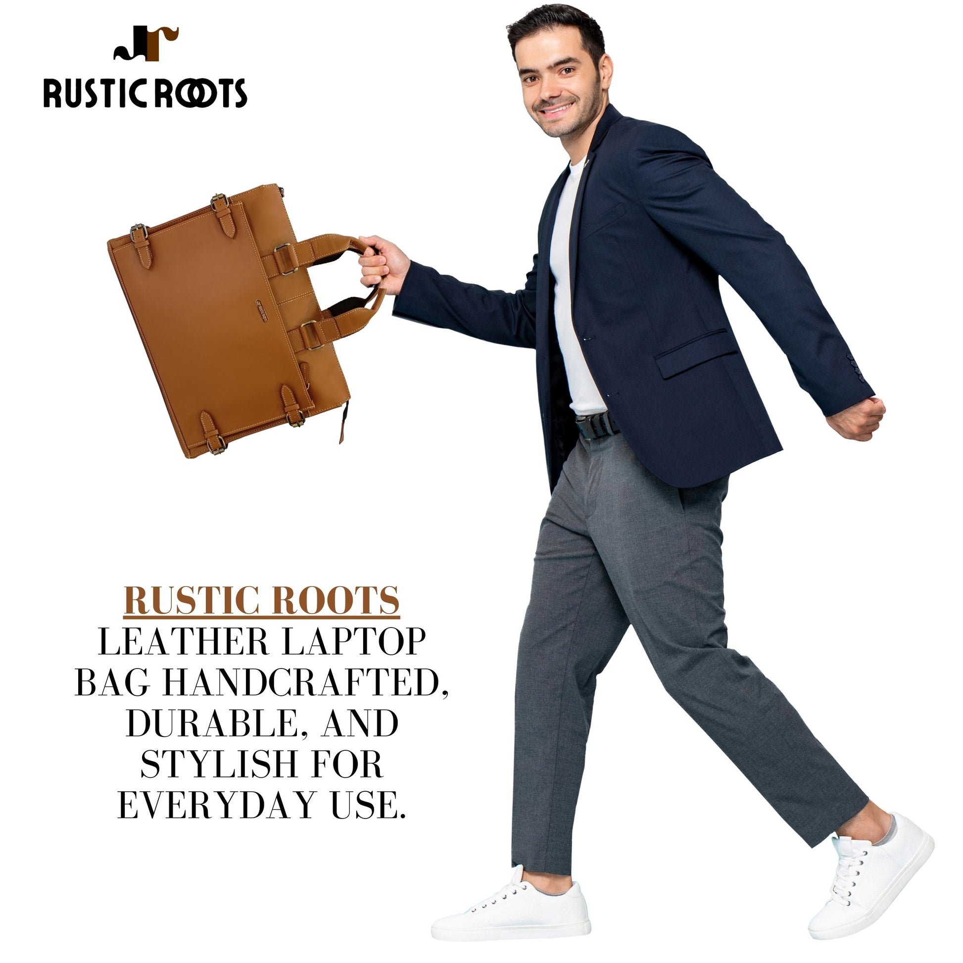 Genuine Tan Leather Laptop Bag by Rustic Roots – Sleek & Professional