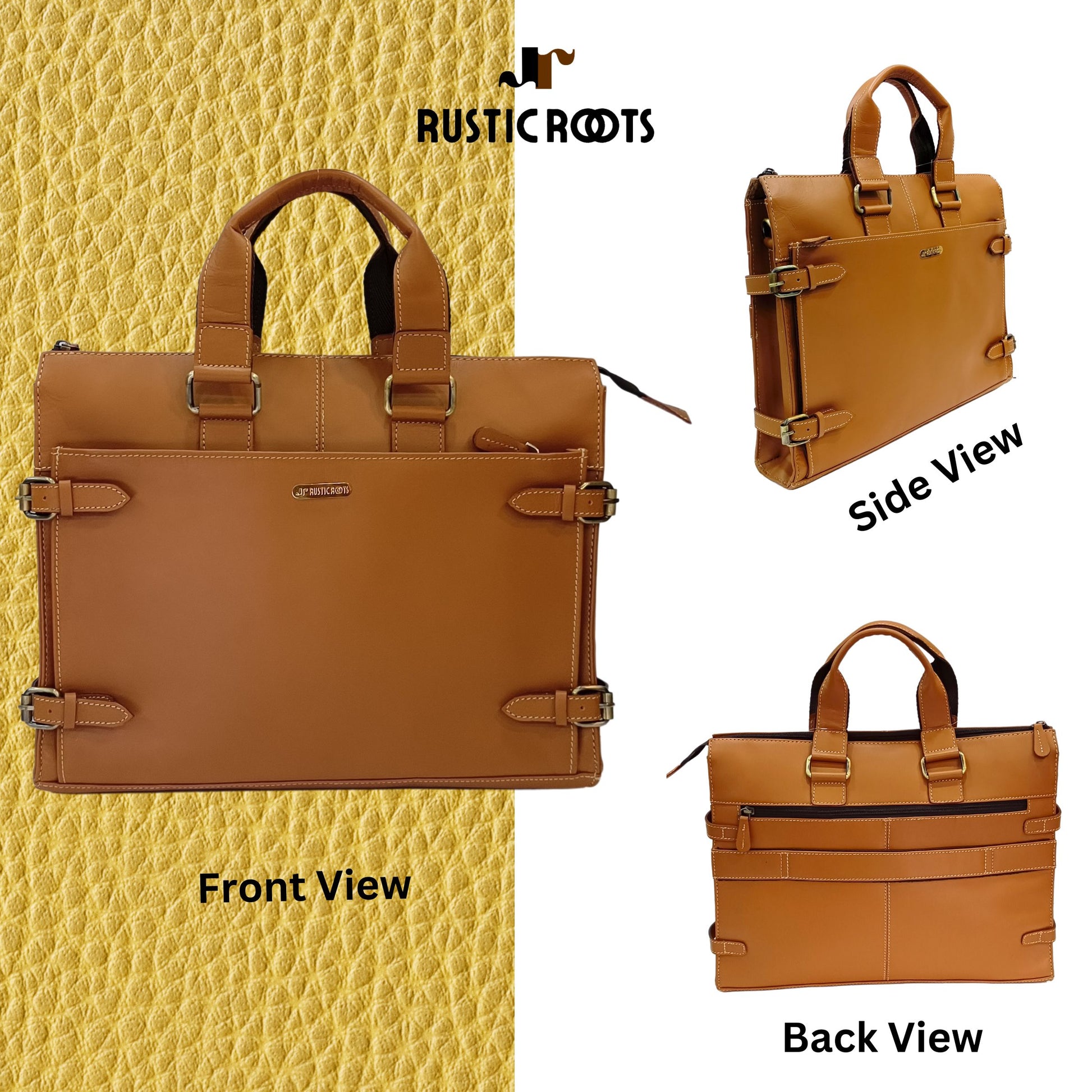 Genuine Tan Leather Laptop Bag by Rustic Roots – Sleek & Professional