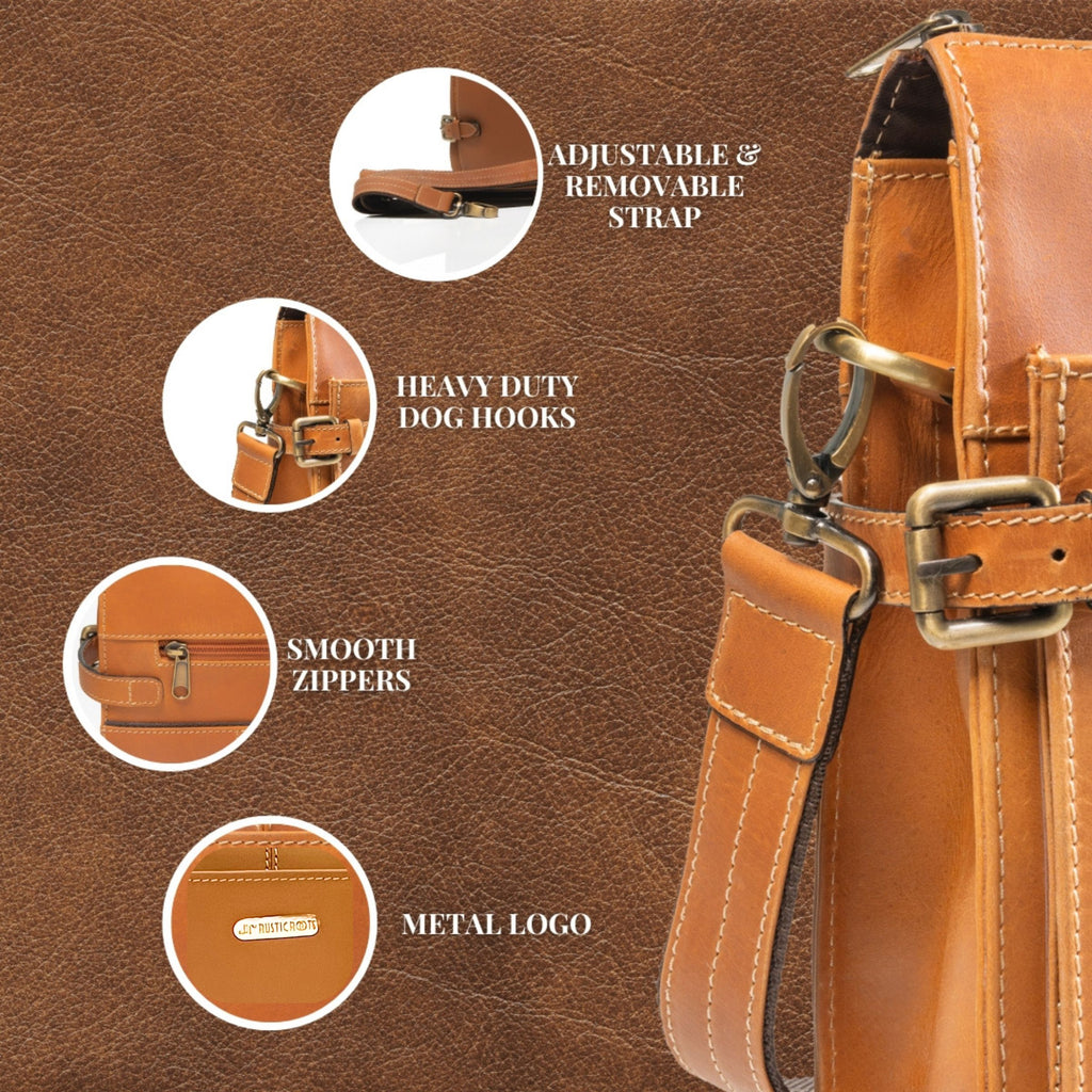 Genuine Tan Leather Laptop Bag by Rustic Roots – Sleek & Professional