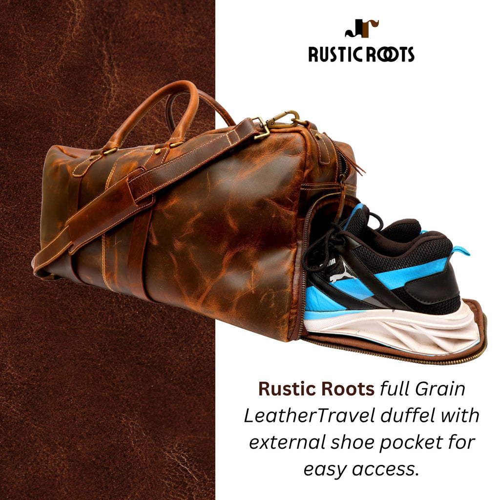 Rustic Roots Genuine Leather Duffel – Men's Travel Bag
