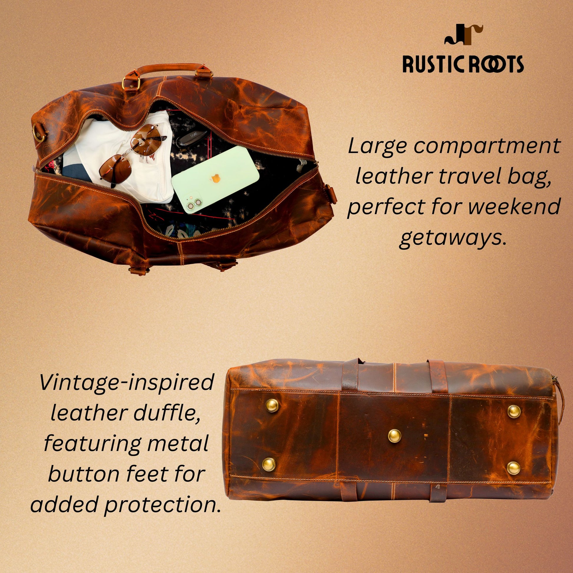 Rustic Roots Genuine Leather Duffel – Men's Travel Bag