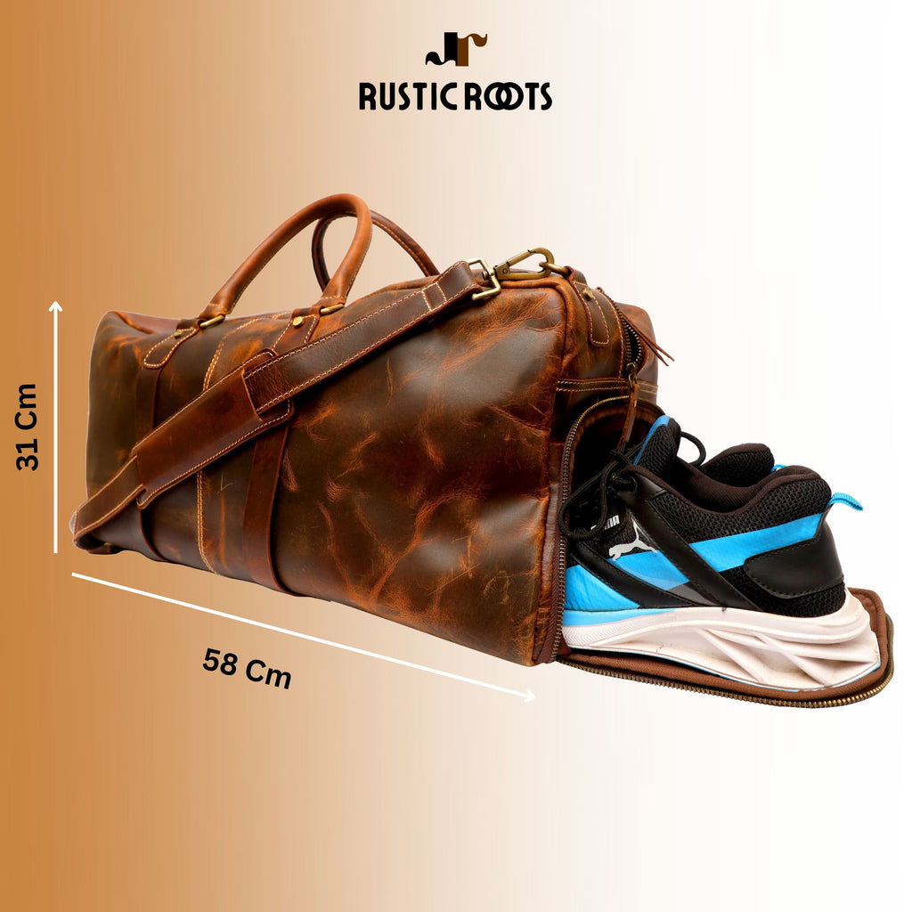 Rustic Roots Genuine Leather Duffel – Men's Travel Bag