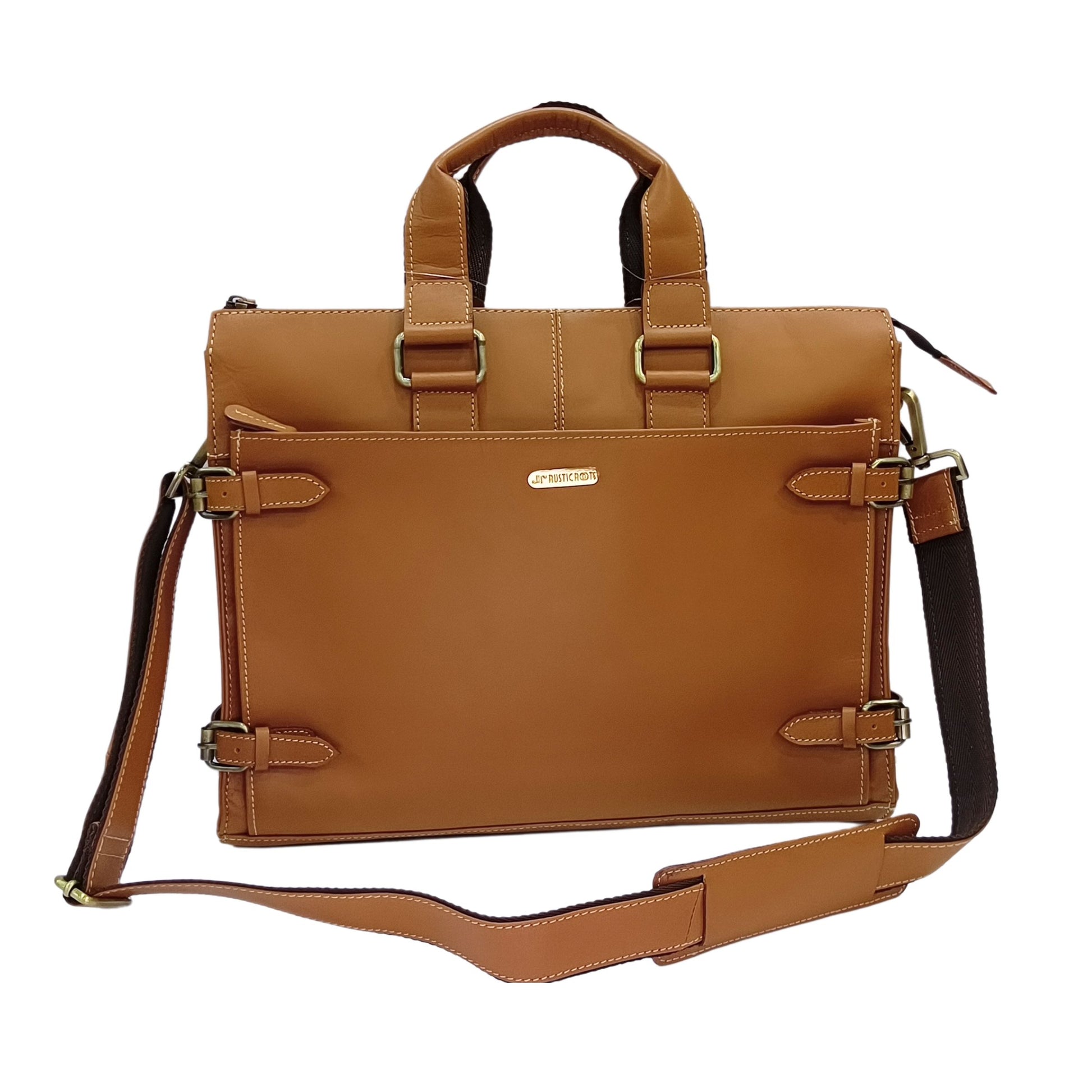 Genuine Tan Leather Laptop Bag by Rustic Roots – Sleek & Professional