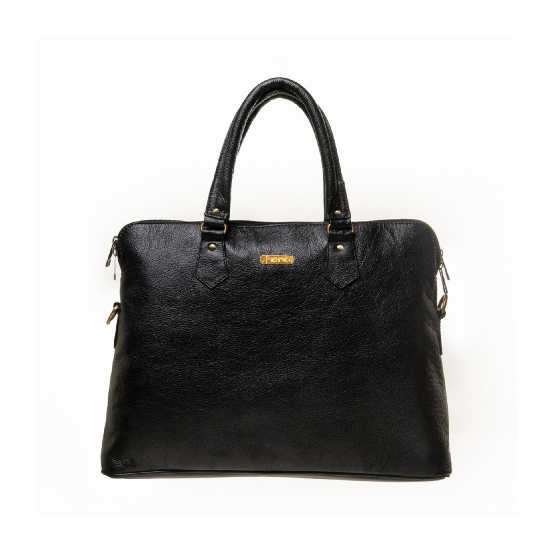 Black Leather Office Laptop Bag for Women – Elegant Tote