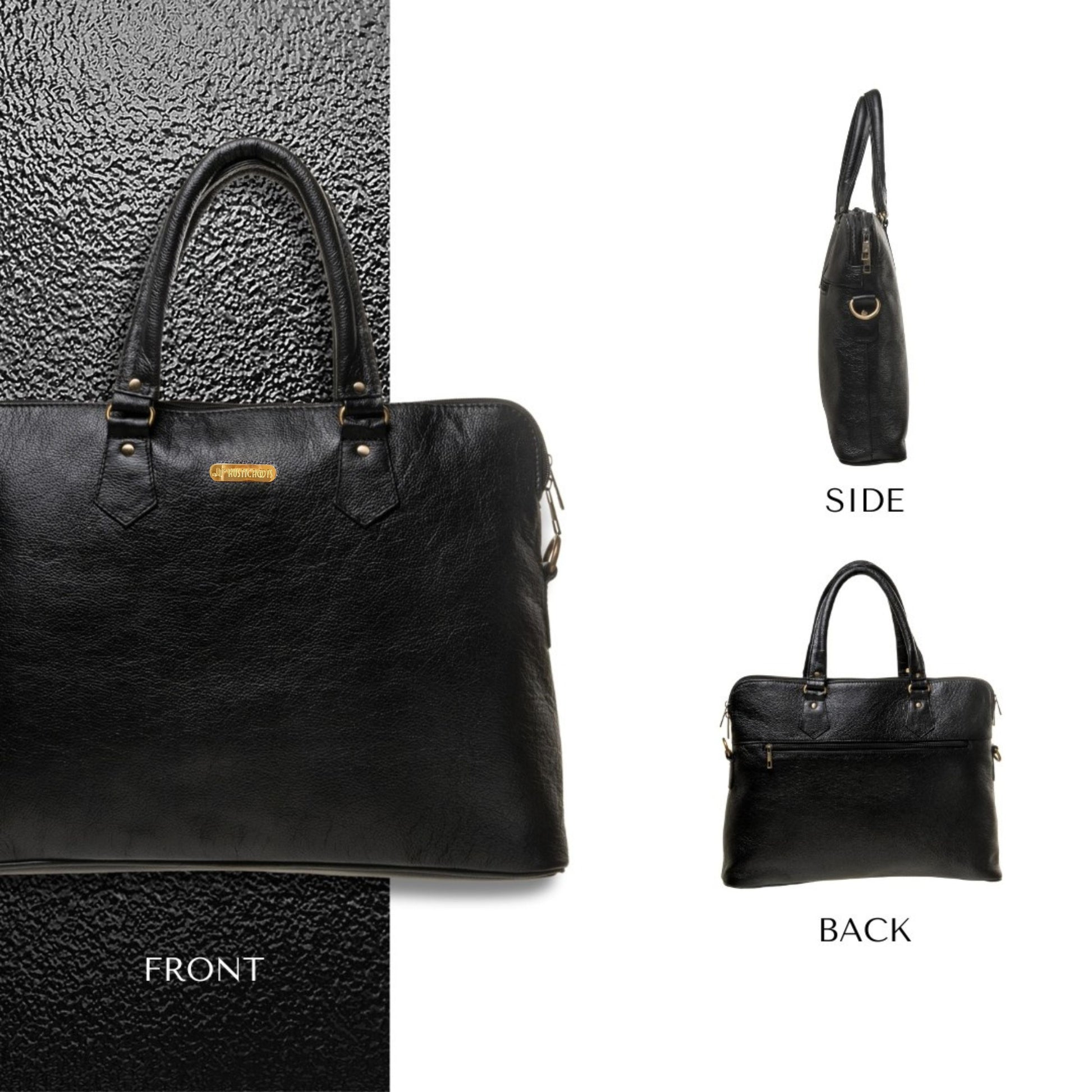 Black Leather Office Laptop Bag for Women – Elegant Tote