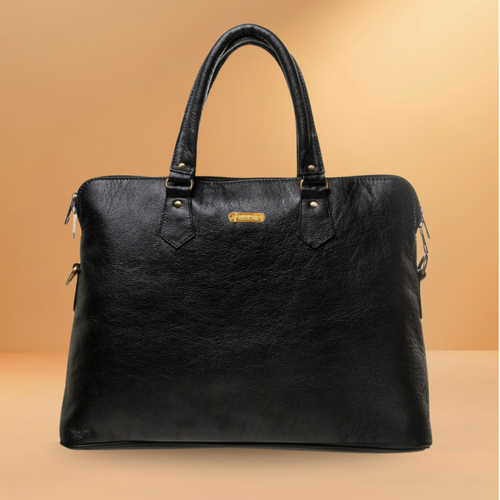 Black Leather Office Laptop Bag for Women – Elegant Tote