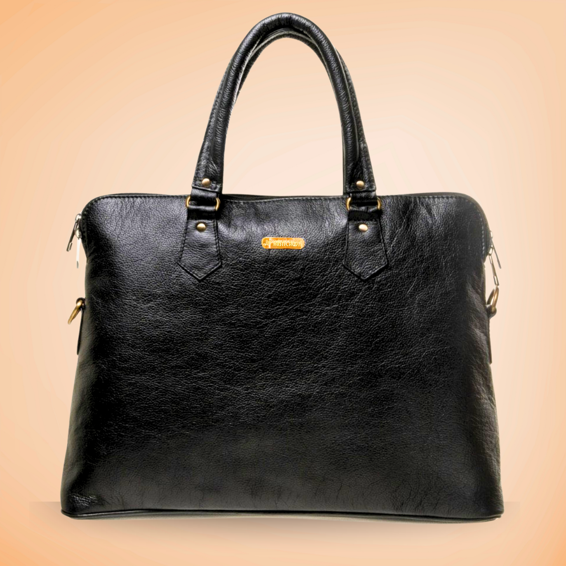 Sleek Black Leather Laptop Tote – Modern Work Bag for Women